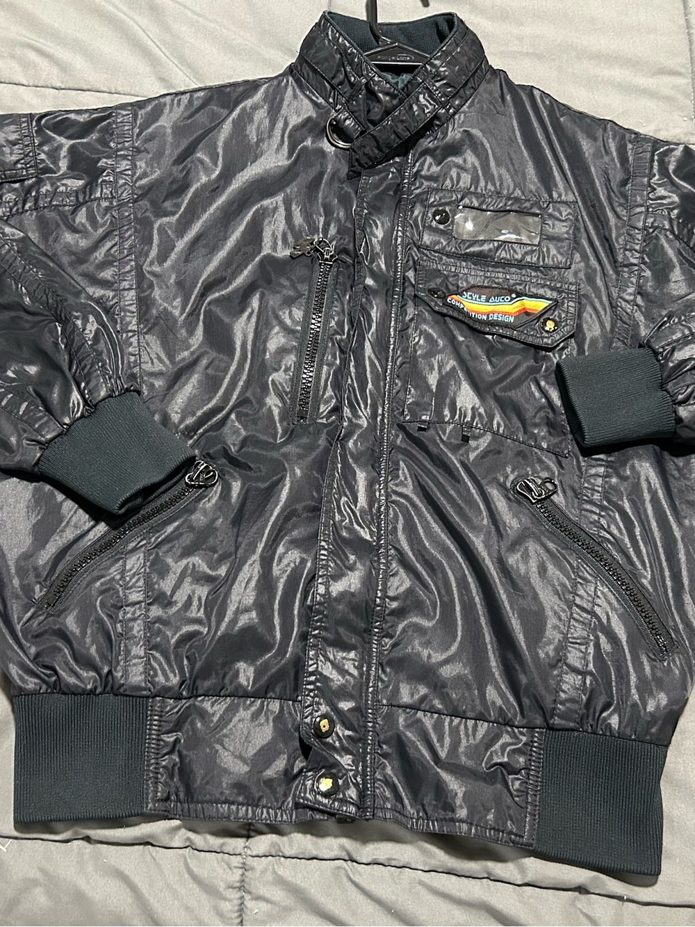 Vintage Star Gear 1980’s Retro Black Bomber Jacket with Ribbed Cuffs. Sz Small